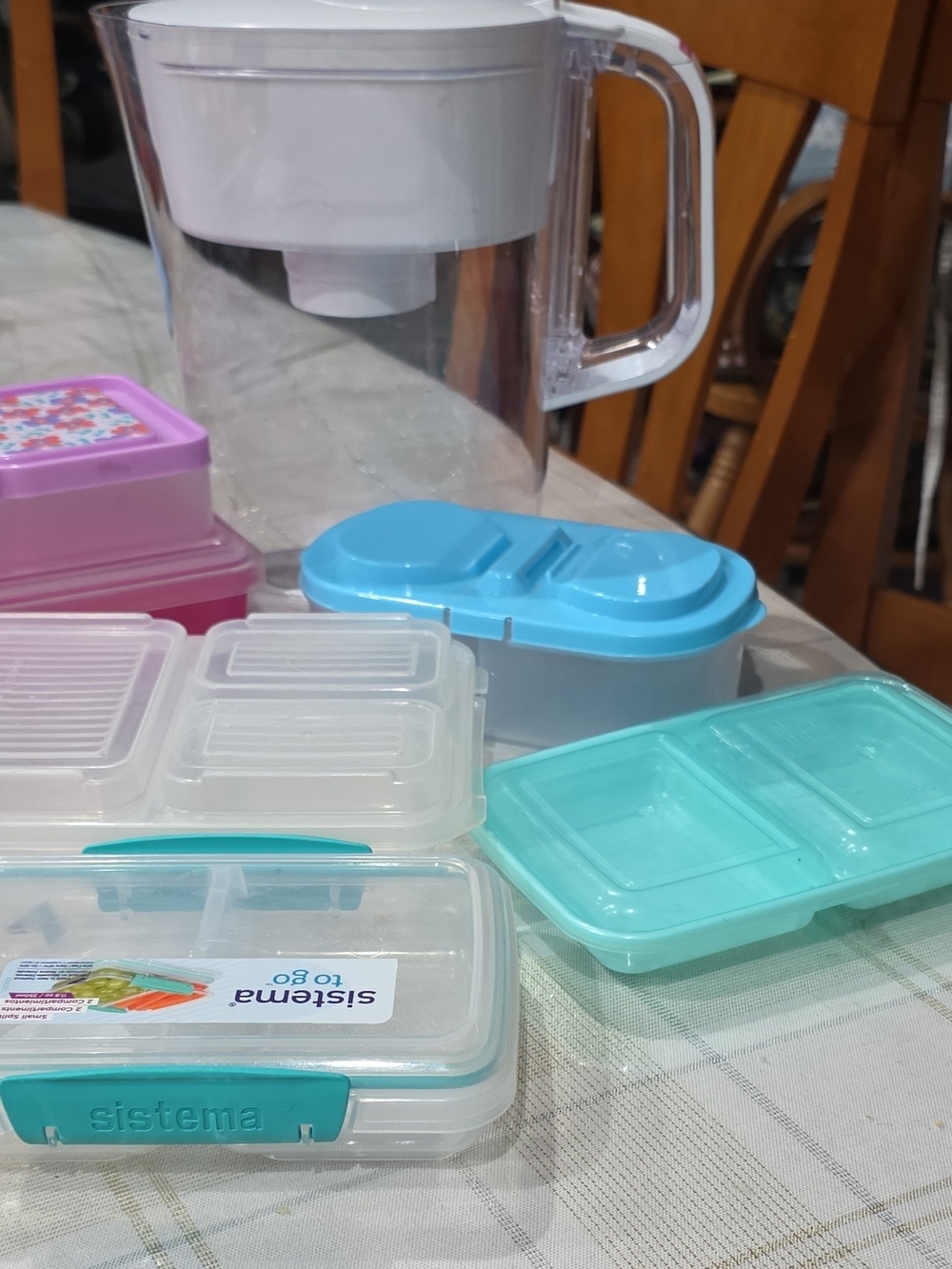Sistema Clear Meal Prep Containers with Aqua and White Lid